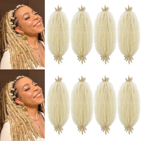 Blonde Afro Twist Hair 7 Packs Pre Fluffy Synthetic Braiding Hair Extensions - Picture 1 of 4